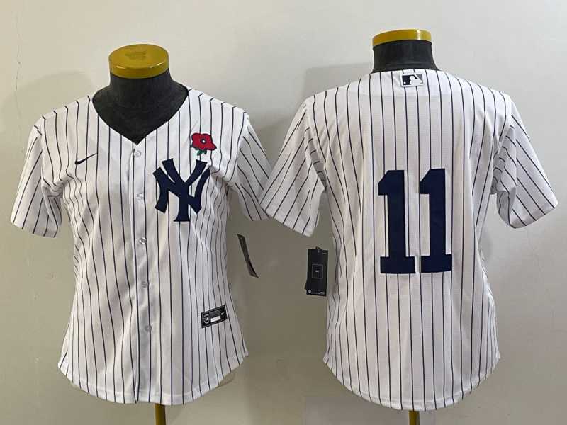 Women%27s New York Yankees #11 Anthony Volpe White Rose No Name Stitched Nike Cool Base Jersey